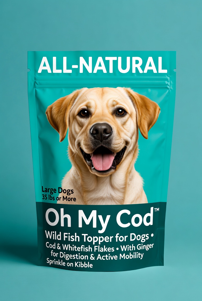 Oh My Cod™ Wild Fish Topper packaging concept for large dogs